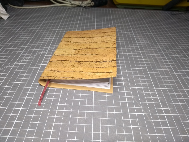 Notebook #3, ready for finishing. The cover is still too large, the edges of the pages don't line up.